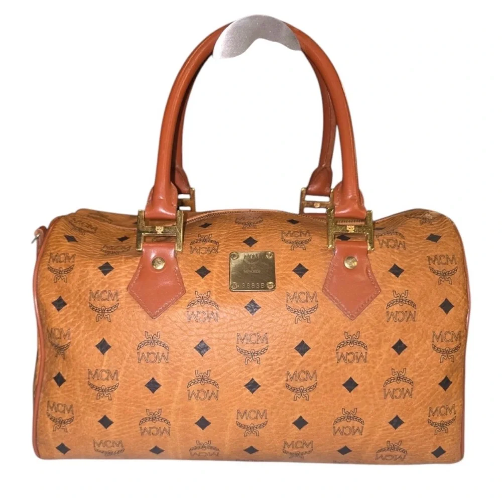 MCM Visetos Satchel in Cognac and Brown with Gold Hardware EUC